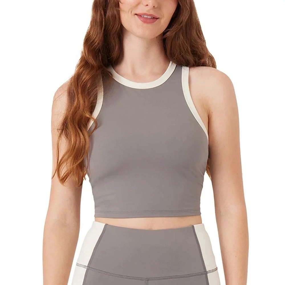 Hurley Womens Sport Top Gray Racerback Sleeveless Athletic Crop Top XS New